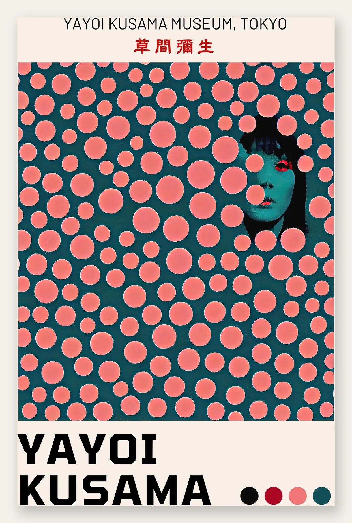 Affiche pois corail de Kusama art japonais