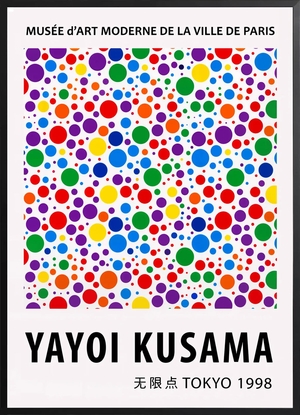 Encadrement noir mat autour de pois multicolores de Kusama