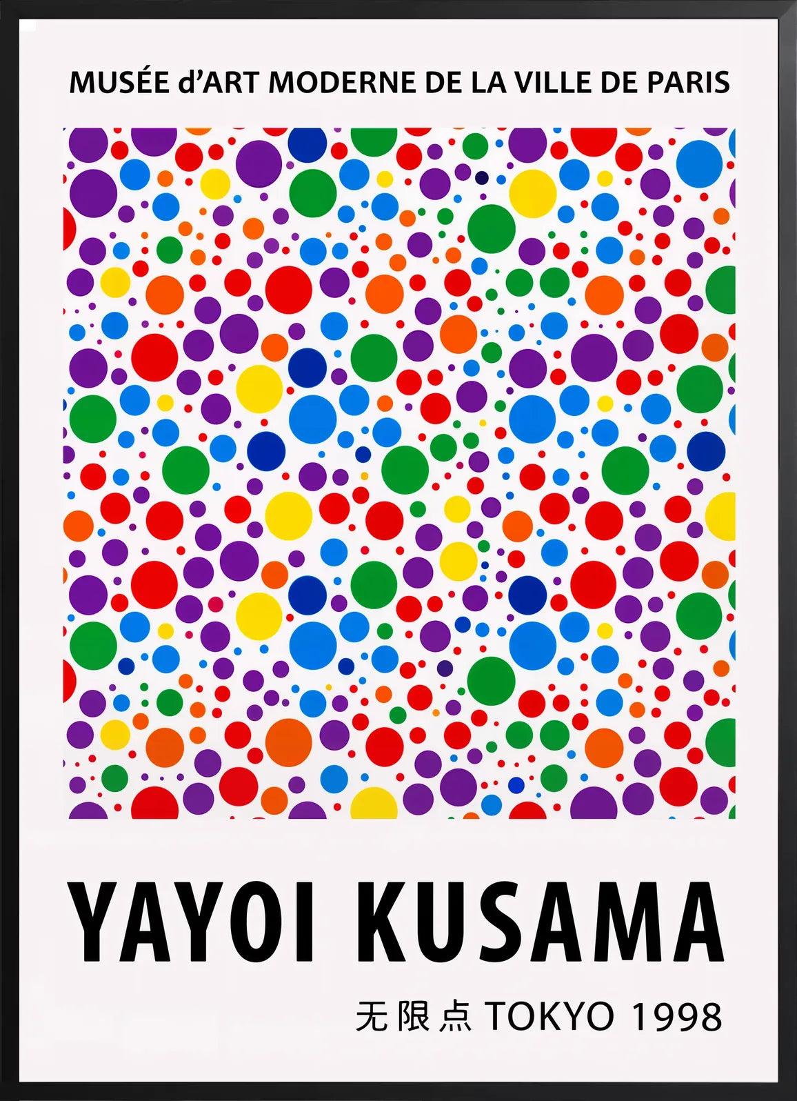 Encadrement noir mat autour de pois multicolores de Kusama
