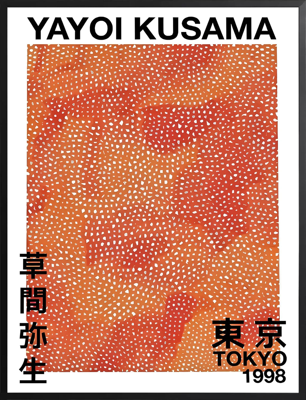 Encadrement noir mat autour de pois orange de Kusama