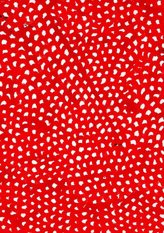 Gros plan sur pois rouge et blanc de Kusama