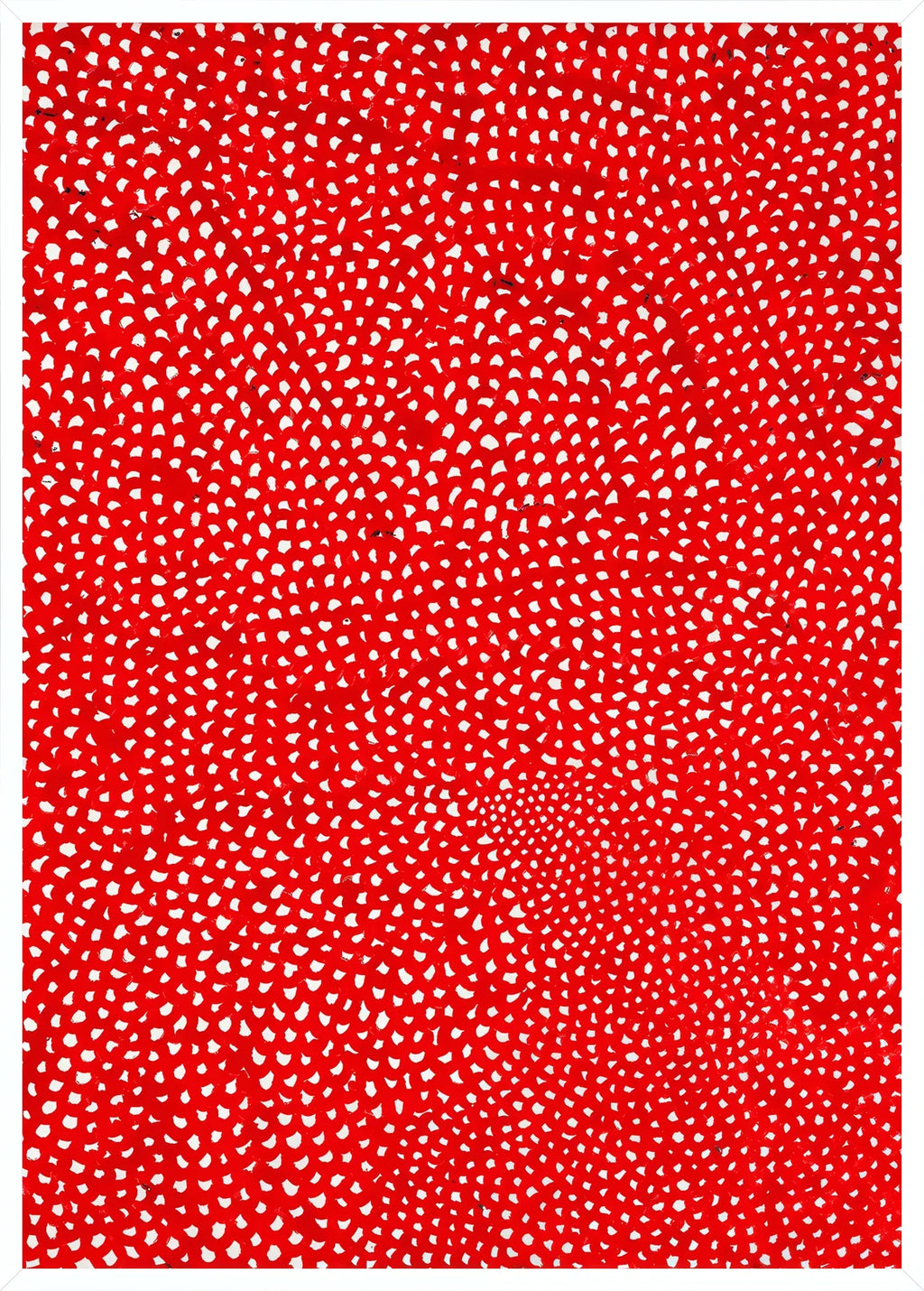 Cadre blanc epure presentant l'affiche pois rouge et blanc de Kusama
