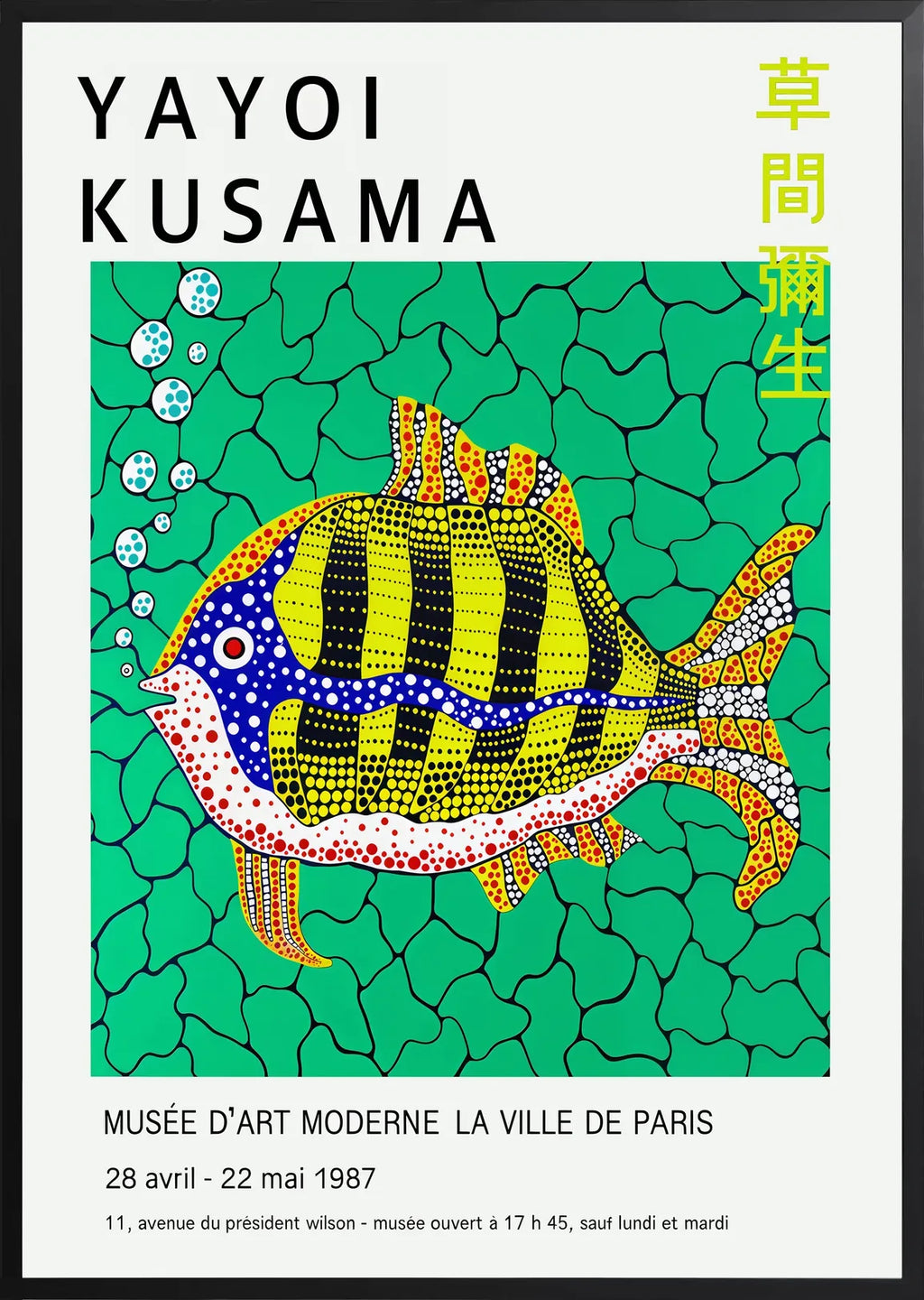 Encadrement noir mat autour de poisson a pois de Kusama