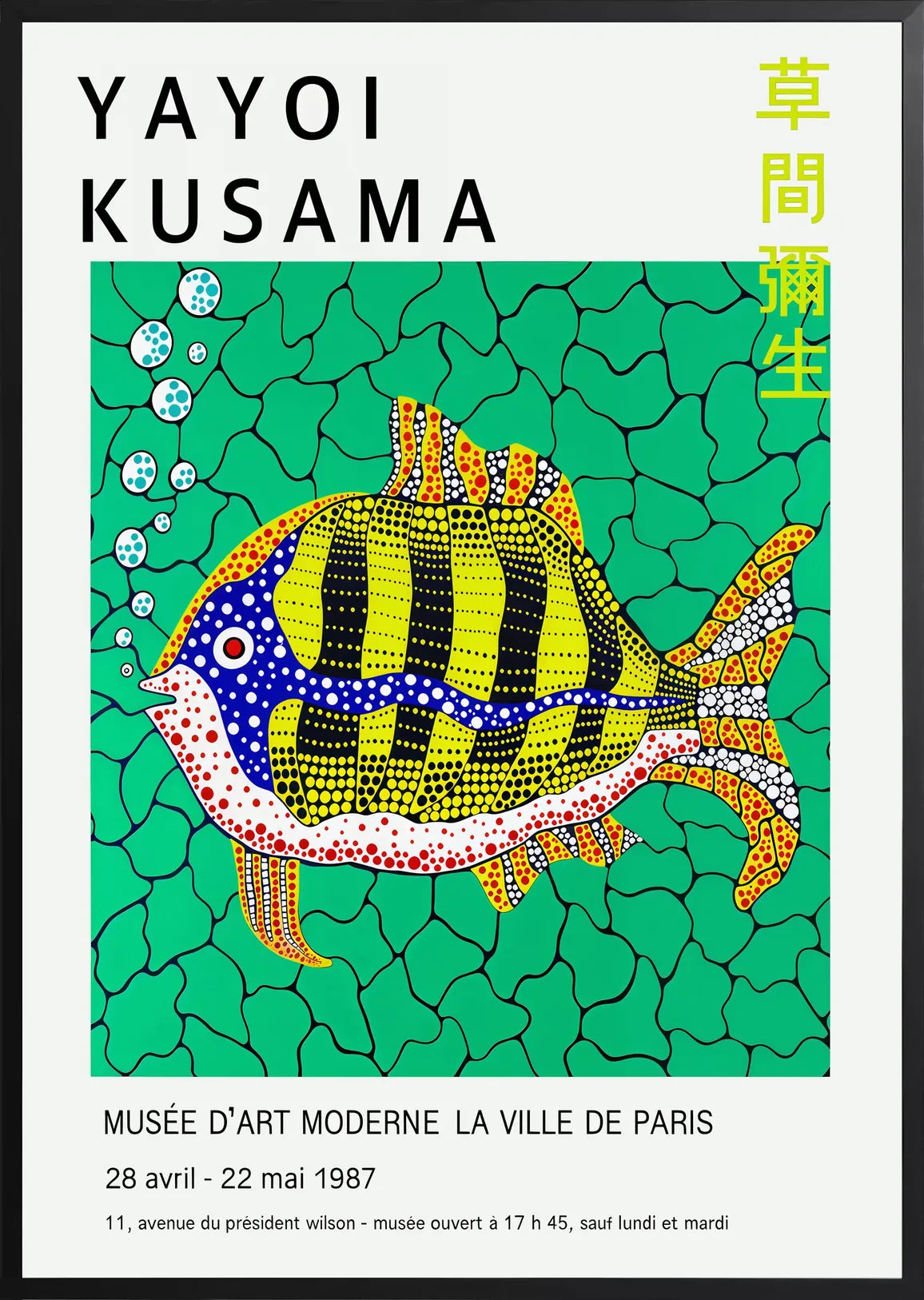 Encadrement noir mat autour de poisson a pois de Kusama