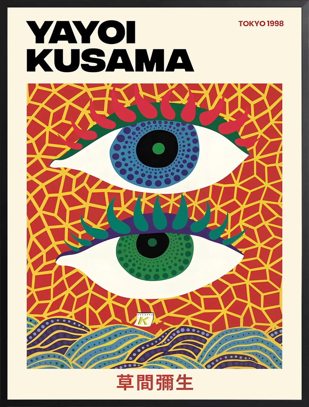 Encadrement noir mat autour de yeux a pois de Kusama