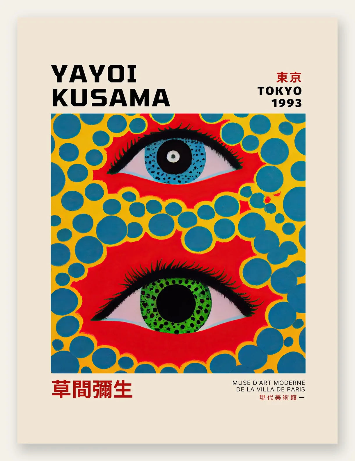 Affiche yeux a pois jaune de Kusama art japonais
