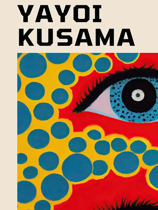 Gros plan sur yeux a pois jaune de Kusama