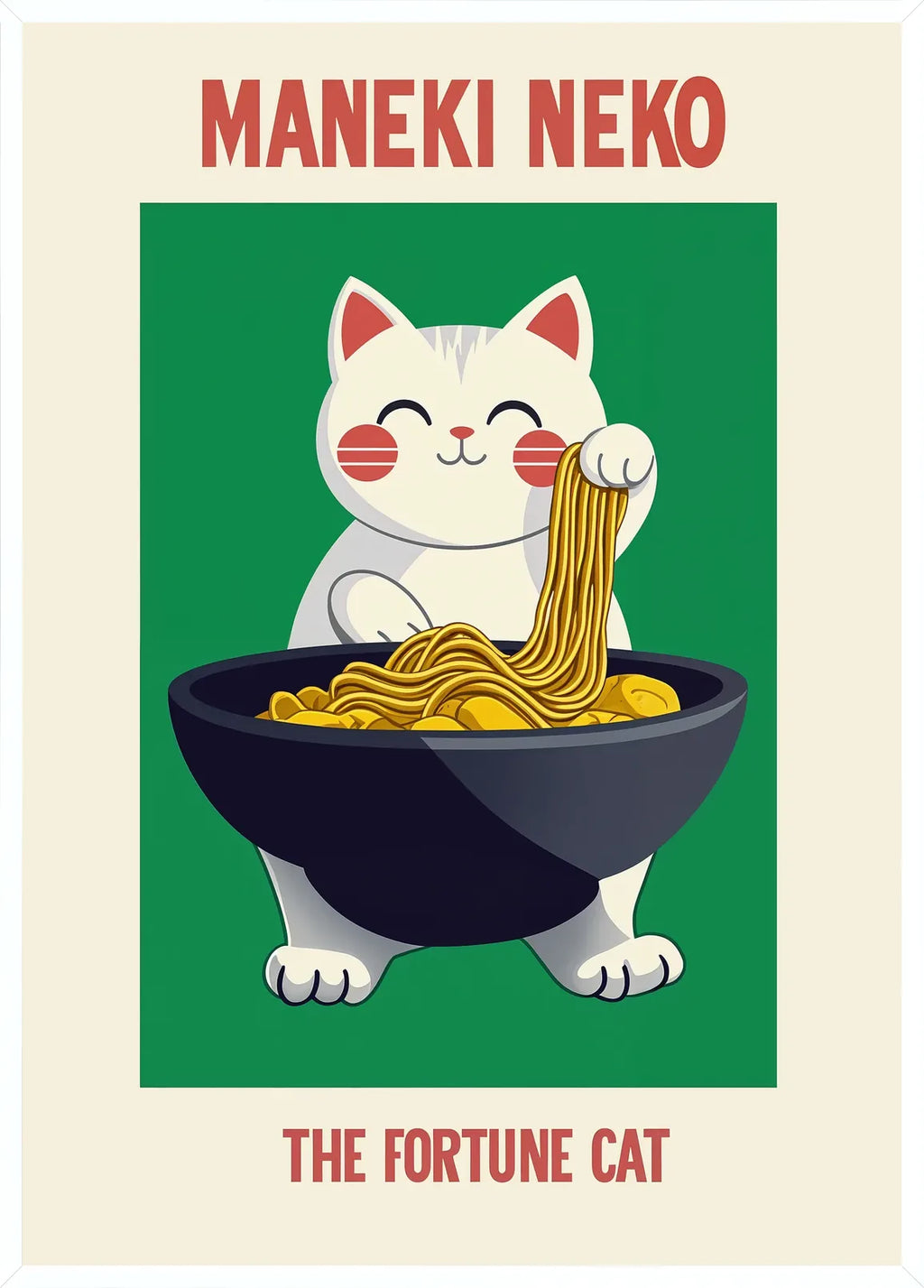 Cadre blanc epure presentant l'affiche Maneki Neko ramen kawaii