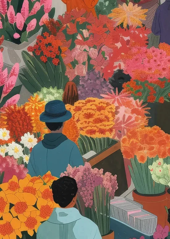 Gros plan sur marche aux fleurs colore