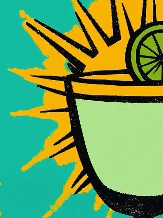 Gros plan sur le verre a margarita vert et la rondelle de citron