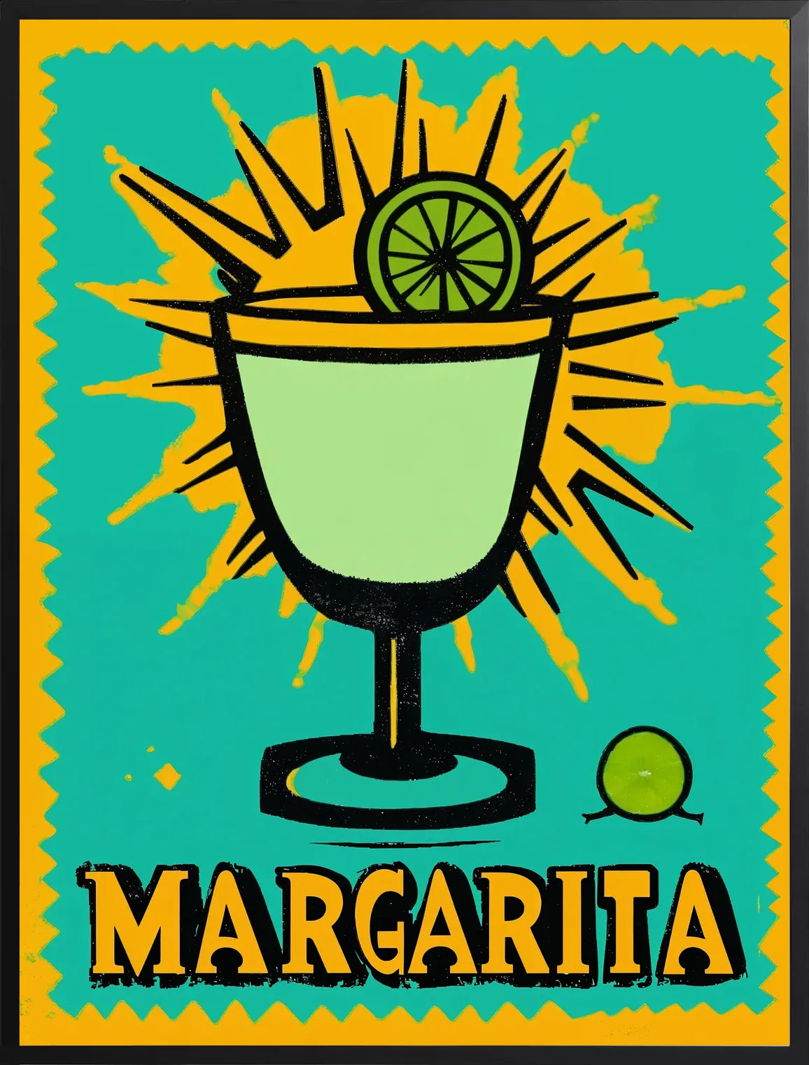 Encadrement noir mat autour du verre a margarita vert et citron