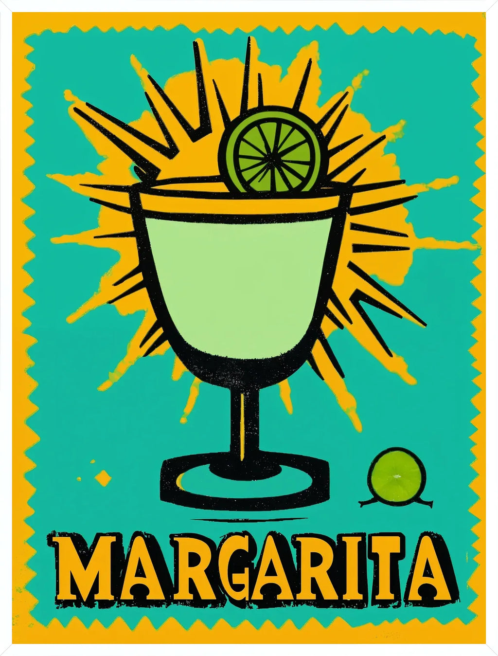 Cadre blanc epure presentant l'affiche cocktail margarita pop art