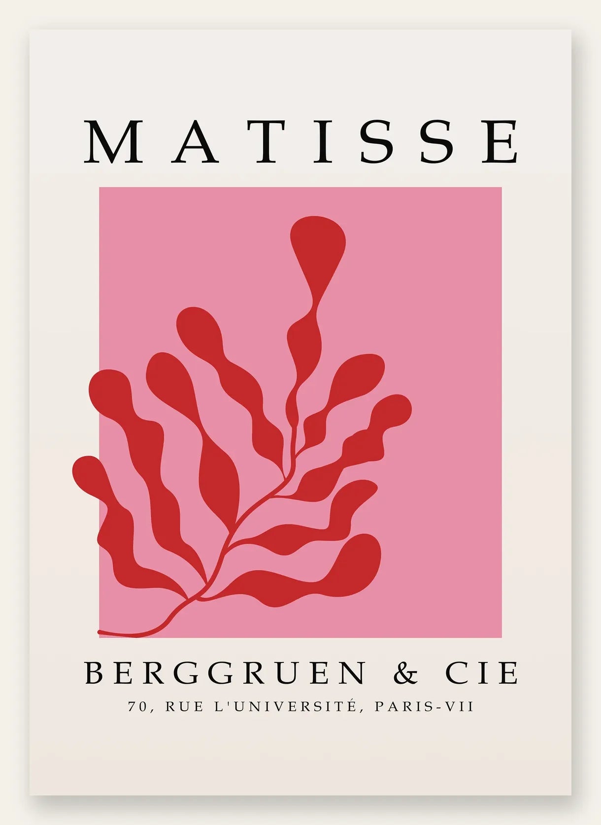 Algue Rouge sur Rose en papiers decoupes Matisse sur fond colore