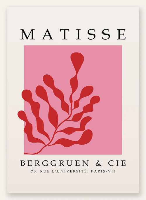 Algue Rouge sur Rose en papiers decoupes Matisse sur fond colore
