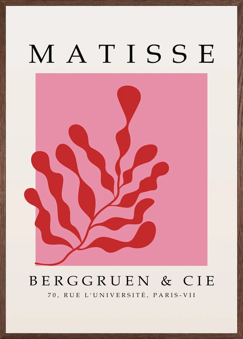 Cadre chene clair entourant l'affiche Matisse algue rouge sur rose