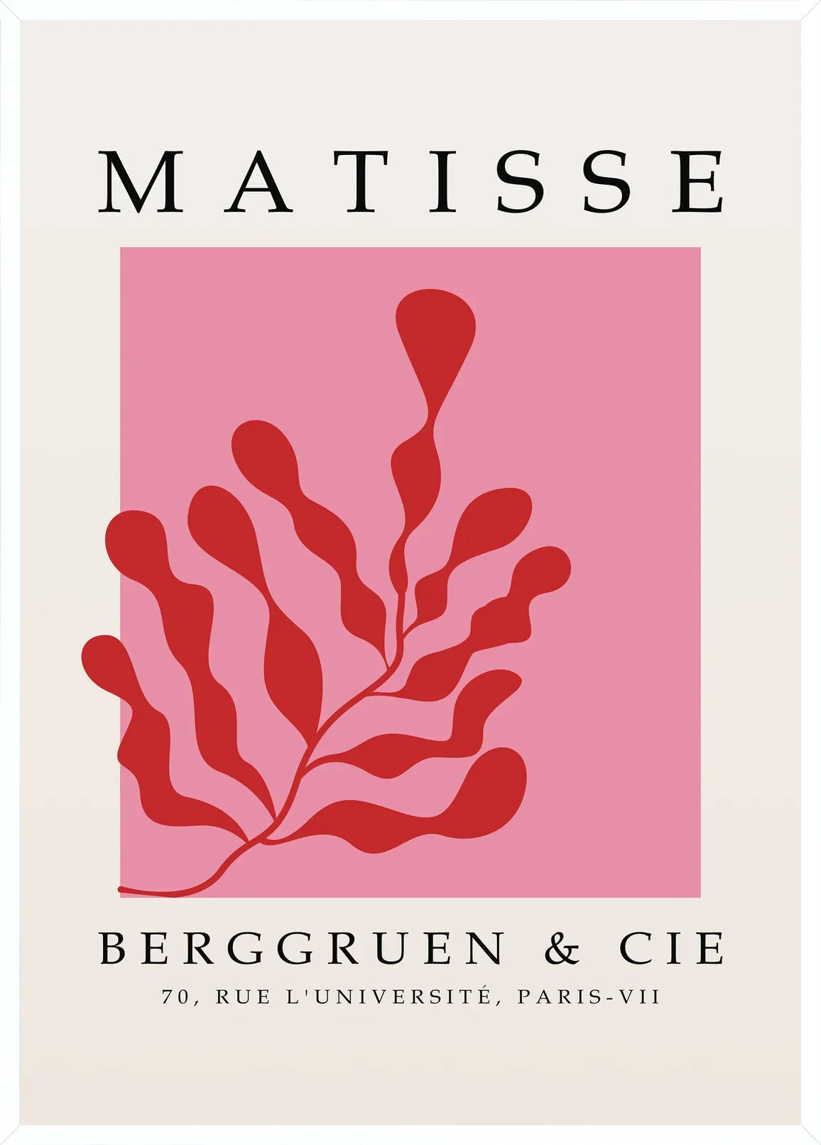 Cadre blanc epure presentant l'affiche Matisse algue rouge sur rose