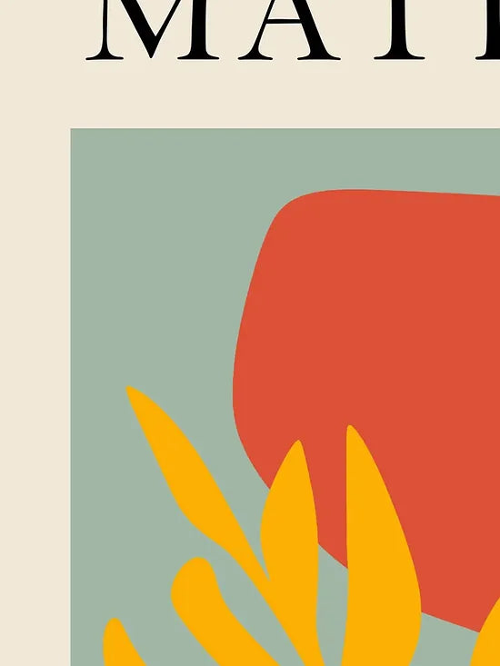 Gros plan sur forme rouge et feuille jaune des papiers decoupes Matisse