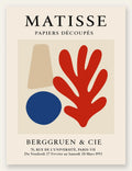 Cone beige cercle bleu et corail rouge sur fond creme, affiche Matisse papiers decoupes