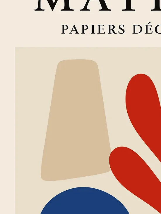 Gros plan sur le corail rouge et le cercle bleu des papiers decoupes Matisse