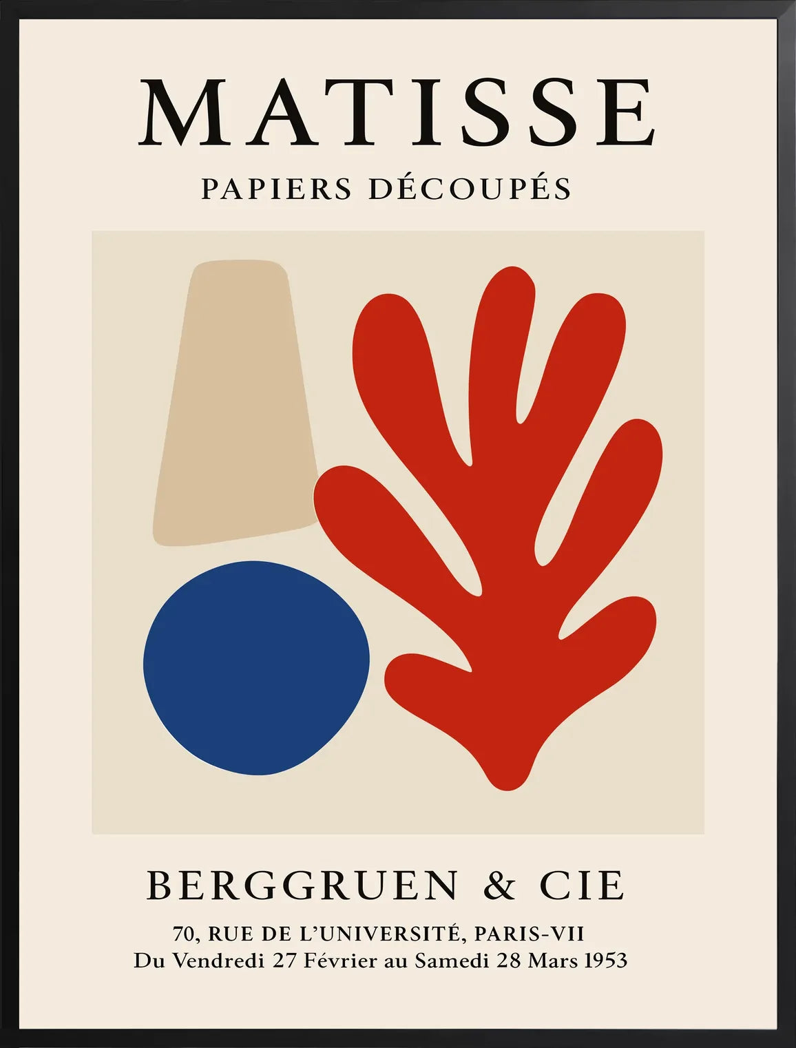 Encadrement noir mat autour de l'affiche Matisse cone cercle et corail