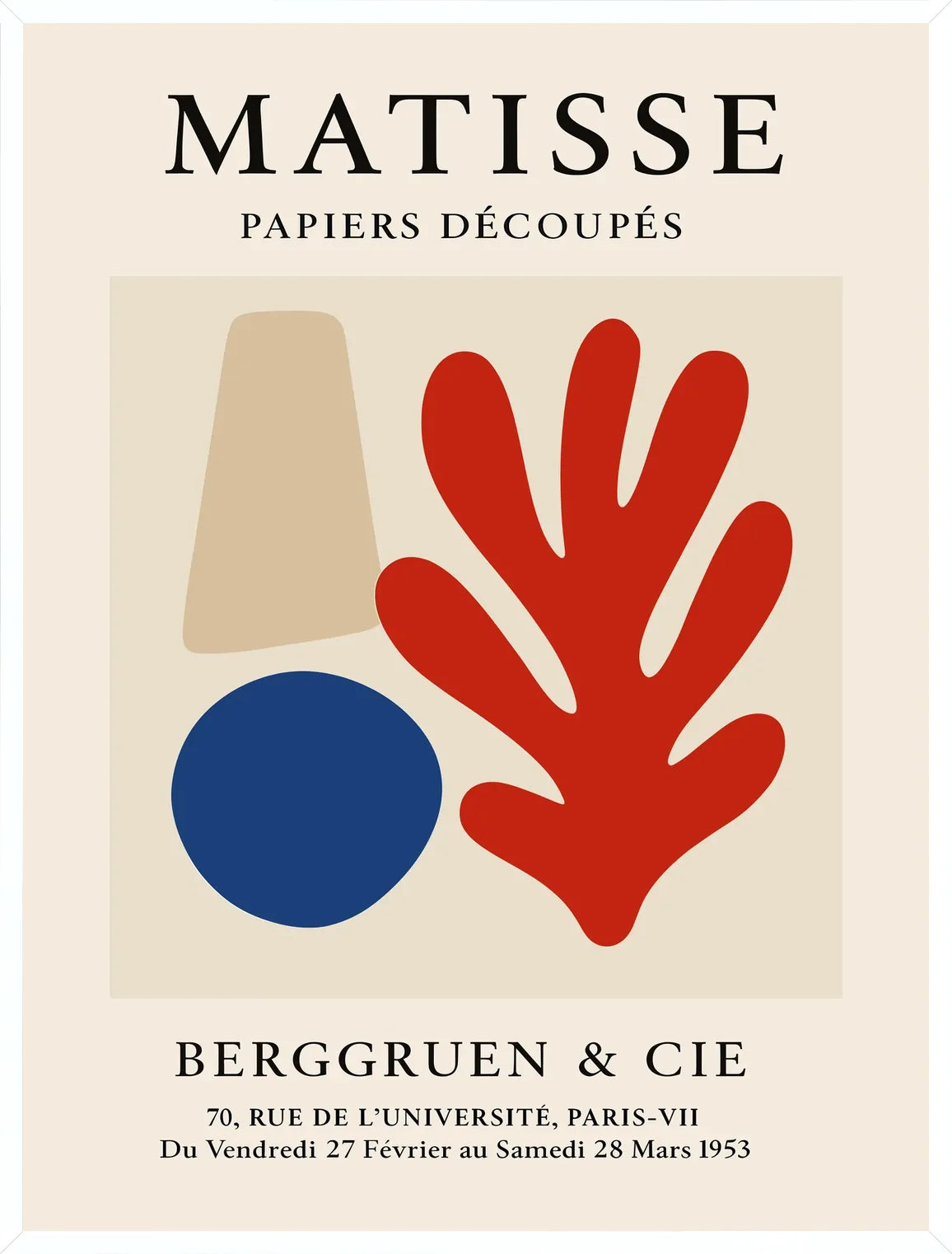 Cadre blanc epure presentant l'affiche Matisse cone cercle et corail