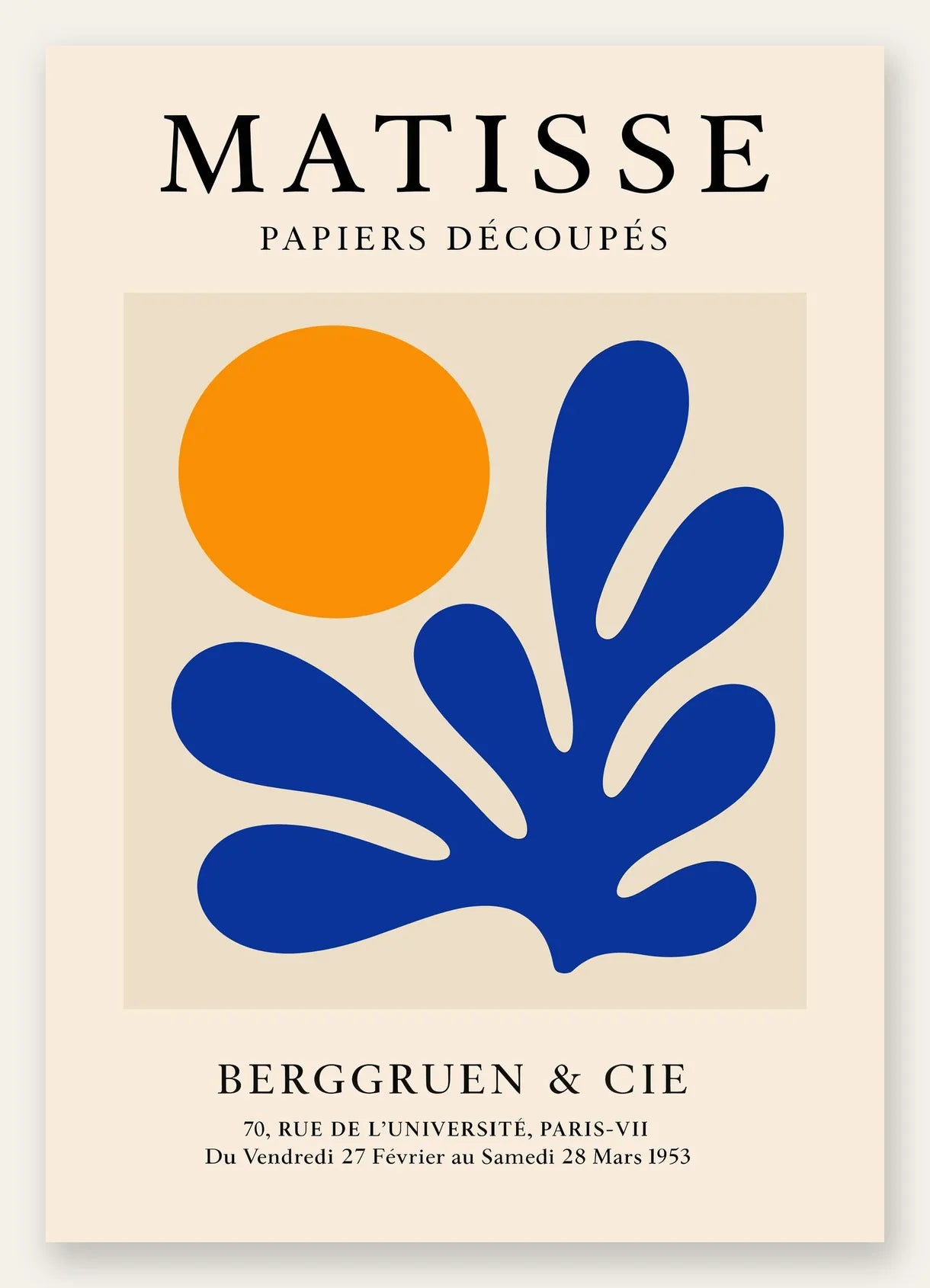 Corail Bleu et Soleil Orange en papiers decoupes Matisse sur fond colore