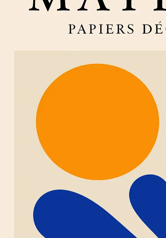 Gros plan sur corail bleu et soleil orange des papiers decoupes Matisse