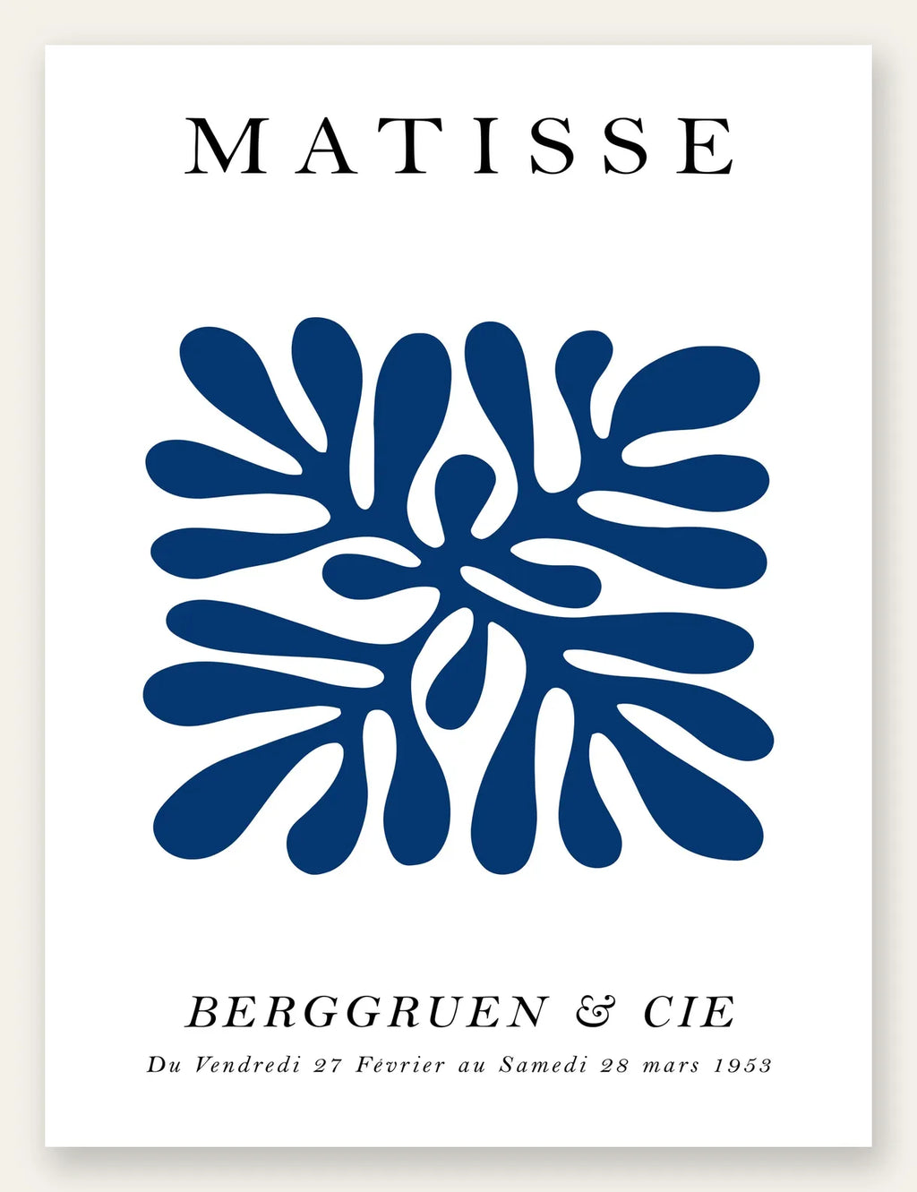 Corail Bleu Symetrique en papiers decoupes Matisse sur fond colore