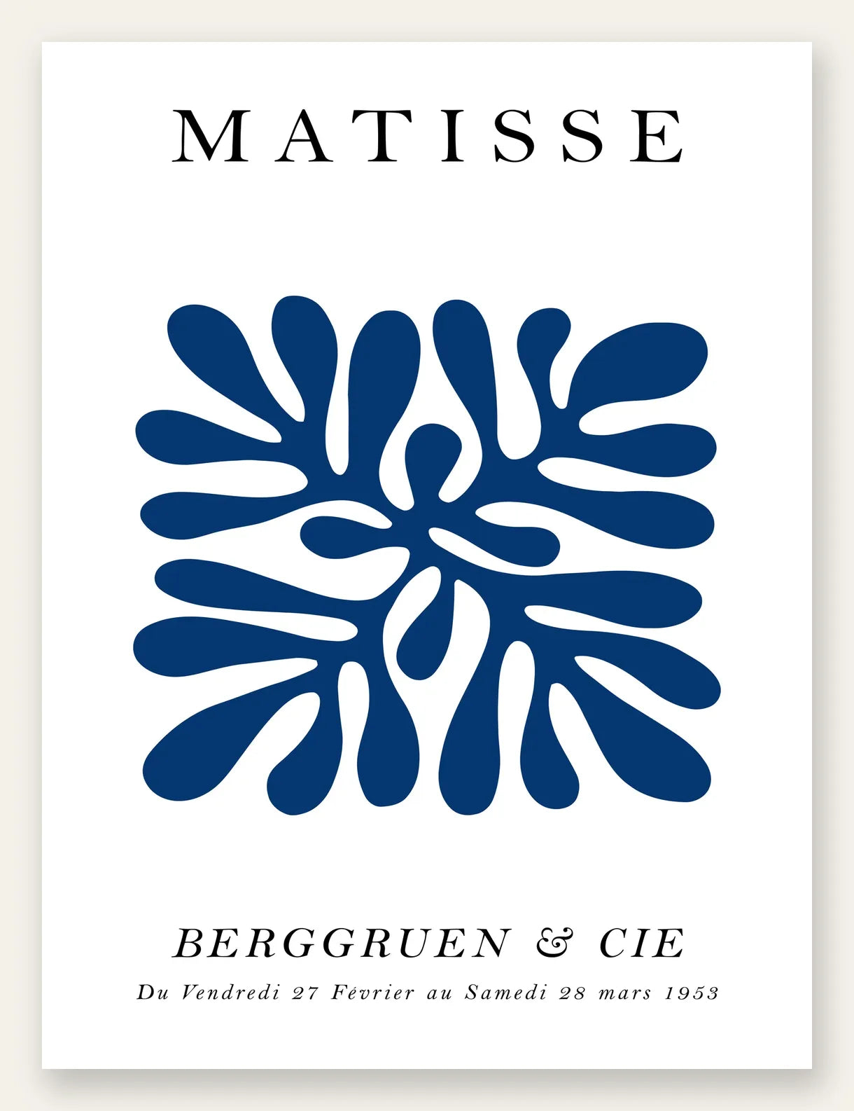 Corail Bleu Symetrique en papiers decoupes Matisse sur fond colore