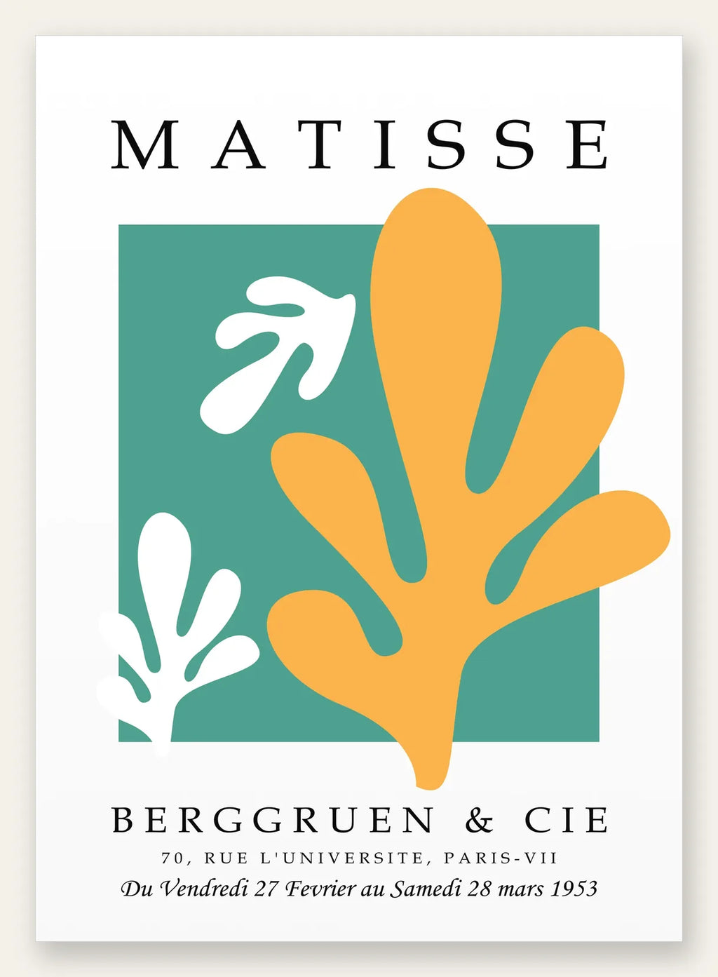 Corail Jaune sur Vert en papiers decoupes Matisse sur fond colore
