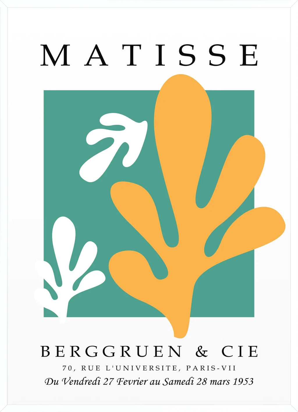 Cadre blanc epure presentant l'affiche Matisse corail jaune sur vert