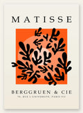 Corail Noir sur Orange en papiers decoupes Matisse sur fond colore