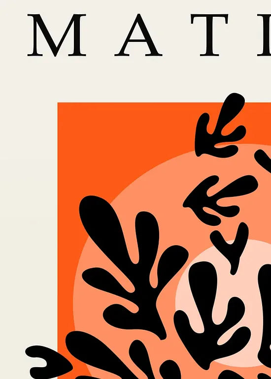 Gros plan sur corail noir sur orange des papiers decoupes Matisse