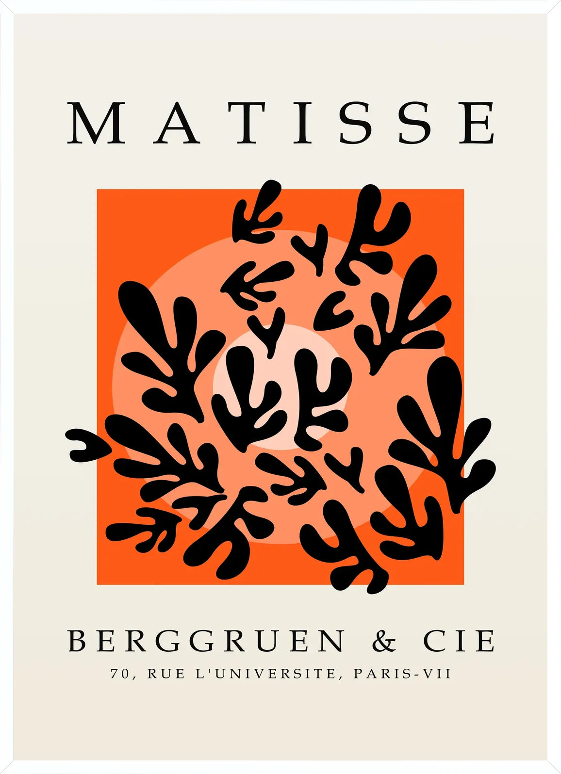 Cadre blanc epure presentant l'affiche Matisse corail noir sur orange