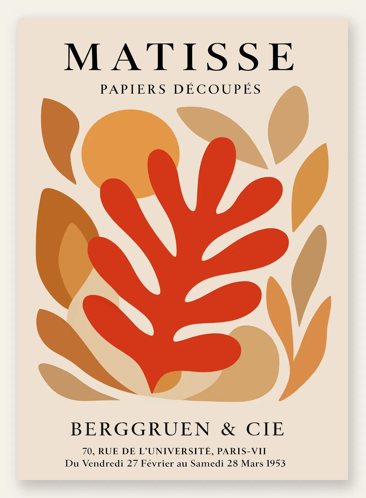 Corail Rouge Tons Automne en papiers decoupes Matisse sur fond colore