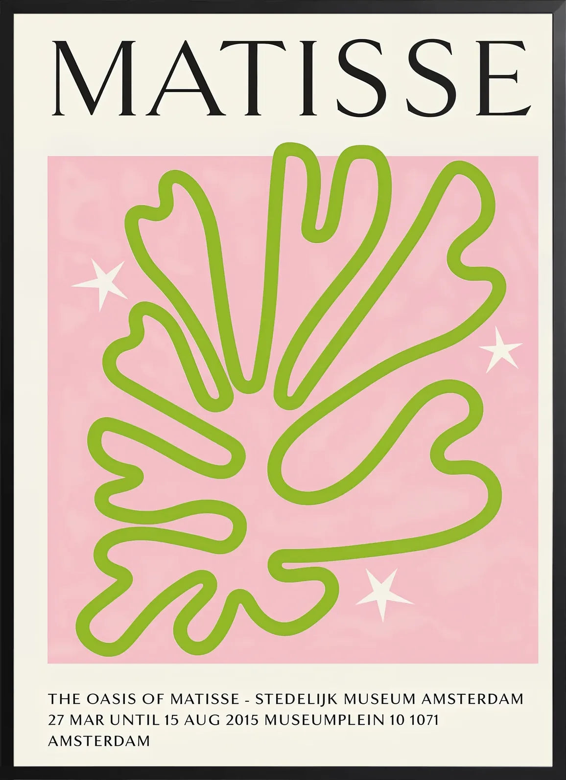 Encadrement noir mat autour de l'affiche Matisse corail vert oasis