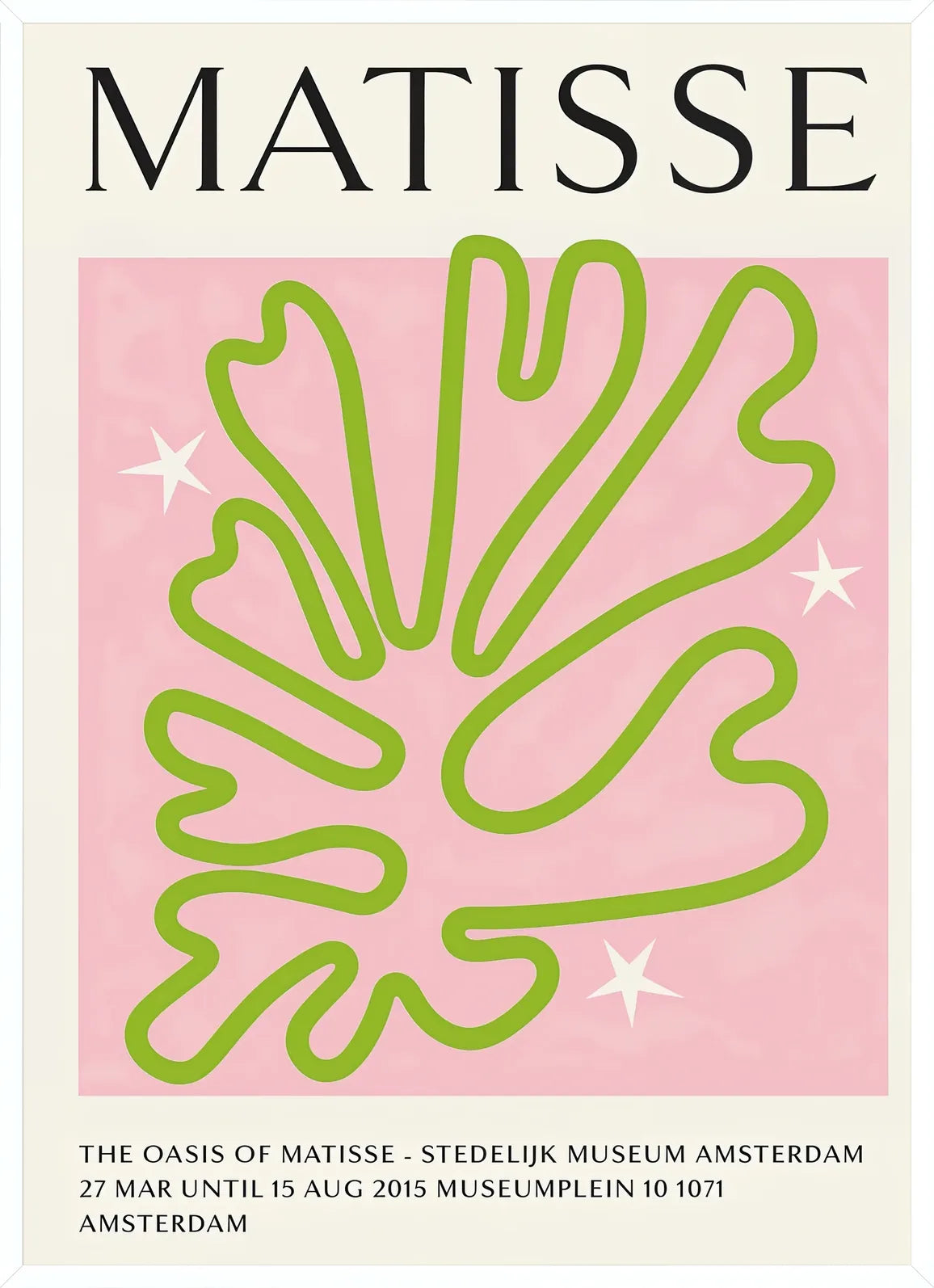 Cadre blanc epure presentant l'affiche Matisse corail vert oasis