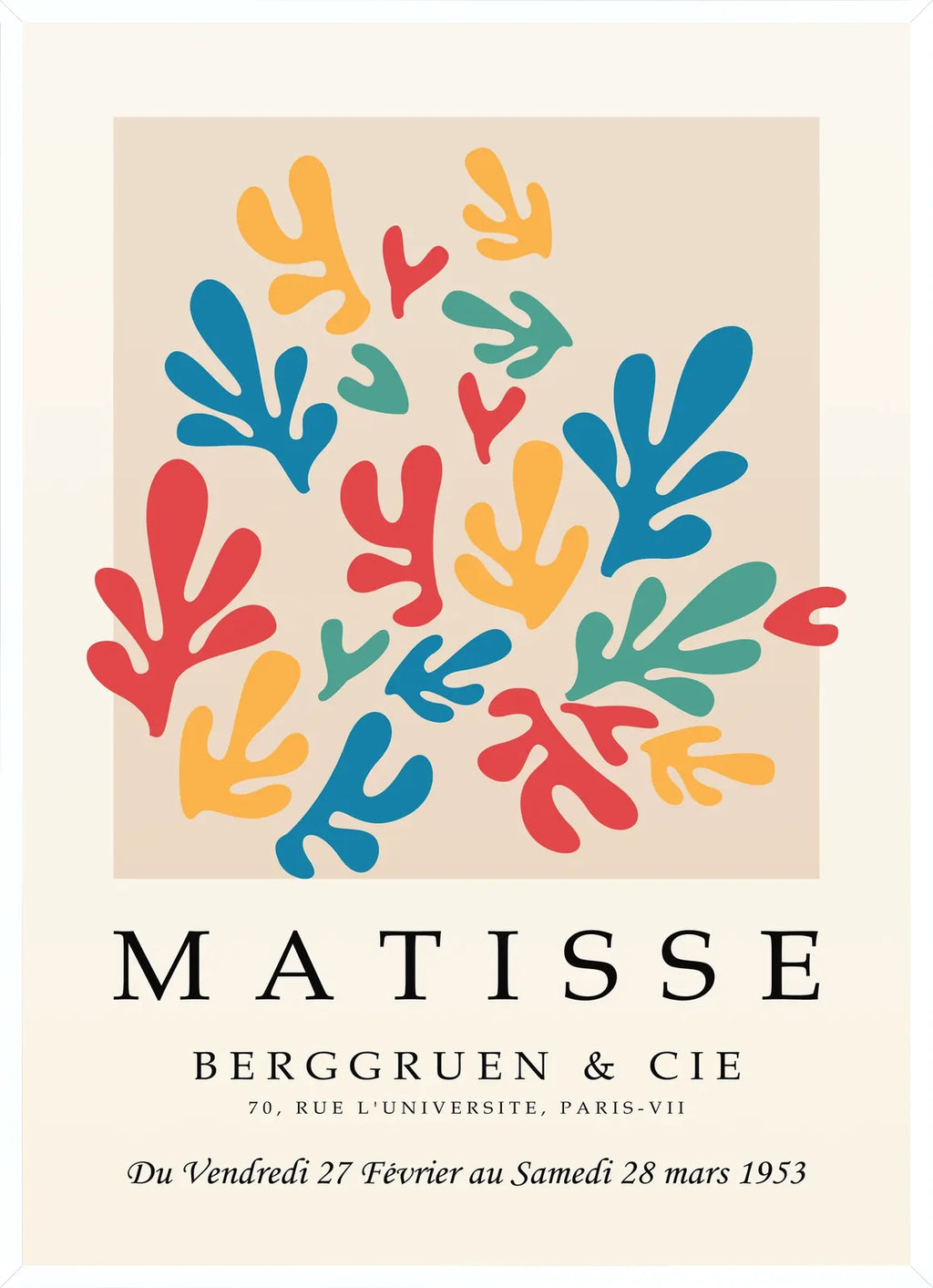 Cadre blanc epure presentant l'affiche Matisse corails multicolores
