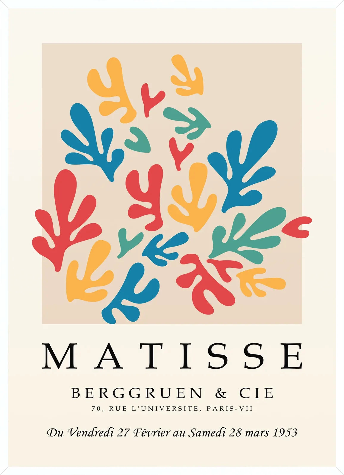 Cadre blanc epure presentant l'affiche Matisse corails multicolores
