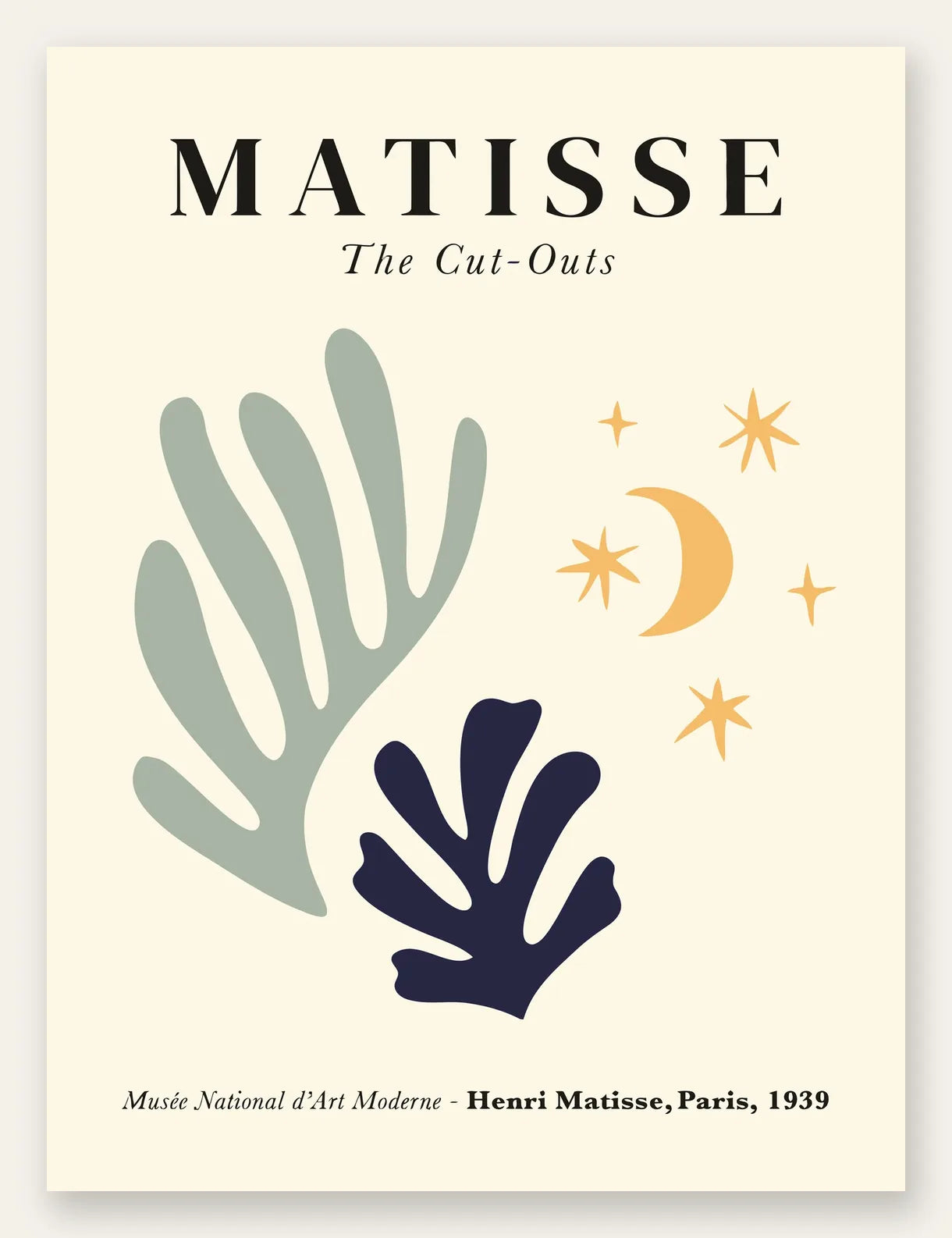 Corail Lune et Etoiles en papiers decoupes Matisse sur fond colore