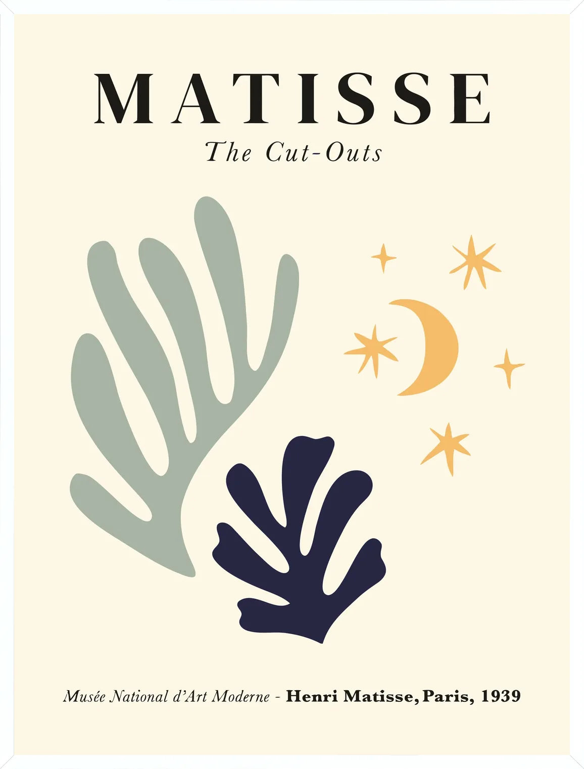 Cadre blanc epure presentant l'affiche Matisse corail lune et etoiles