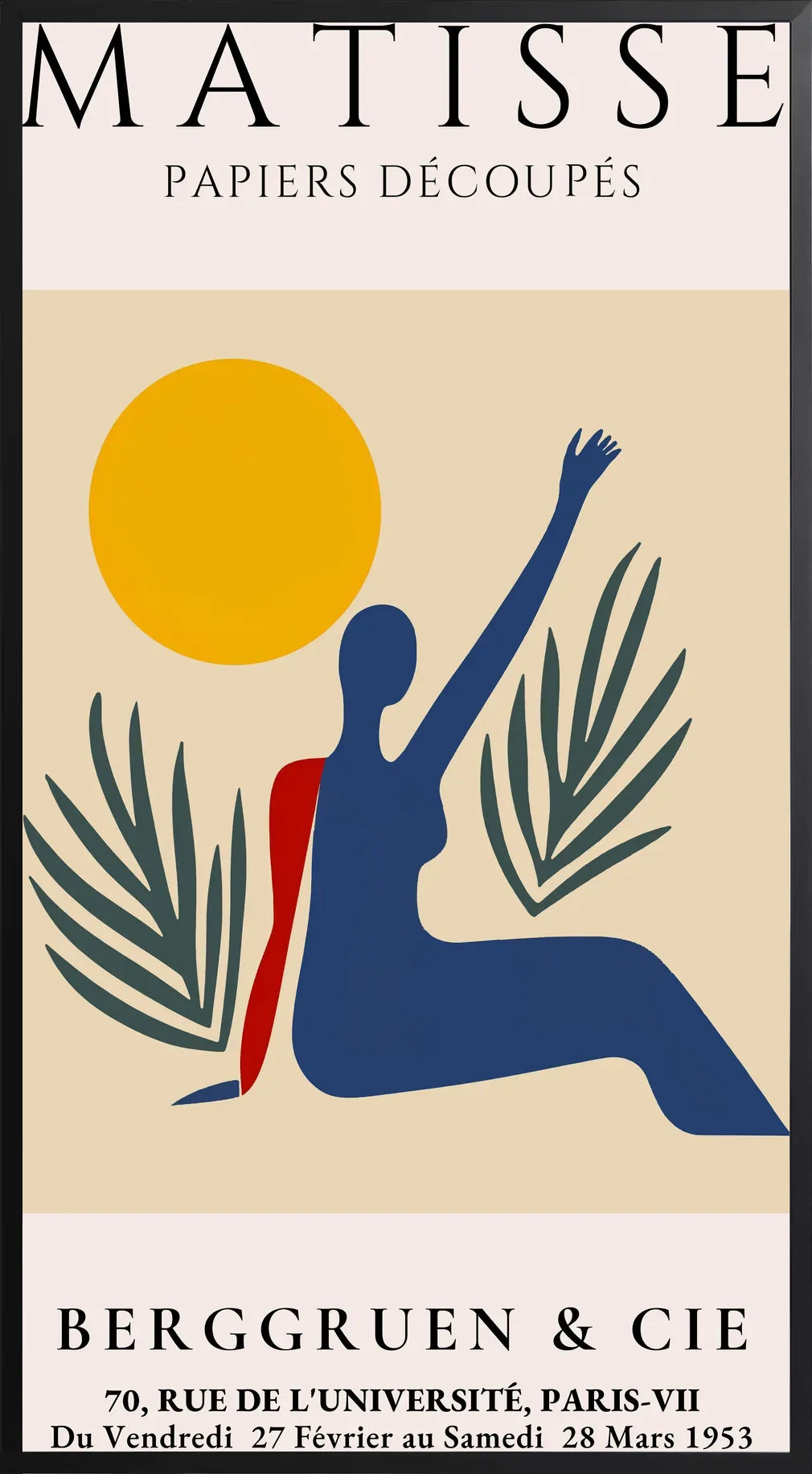 Encadrement noir mat autour de l'affiche Matisse femme au bras leve