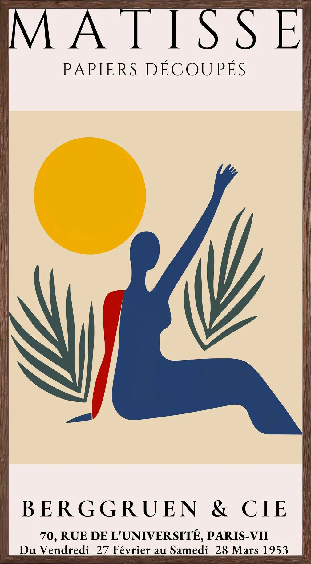 Cadre chene clair entourant l'affiche Matisse femme au bras leve