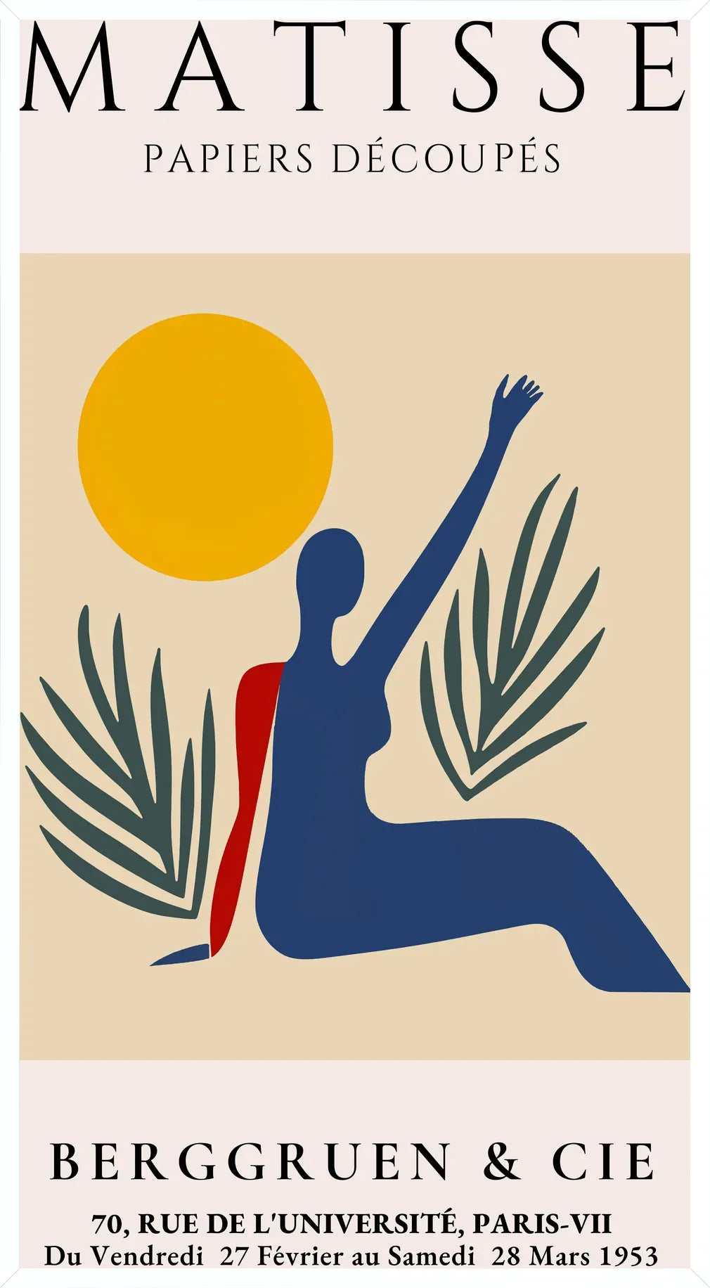 Cadre blanc epure presentant l'affiche Matisse femme au bras leve