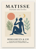 Femme bleue avec lune croissant et etoile, affiche Matisse papiers decoupes