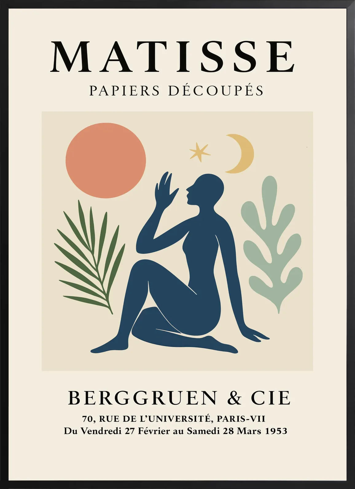 Encadrement noir mat autour de l'affiche Matisse femme lune et etoile