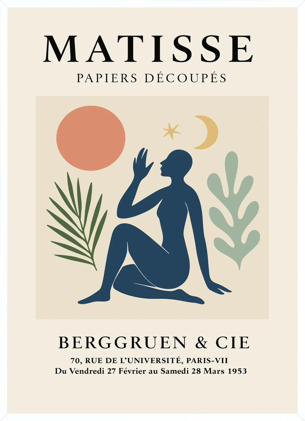 Cadre blanc epure presentant l'affiche Matisse femme lune et etoile