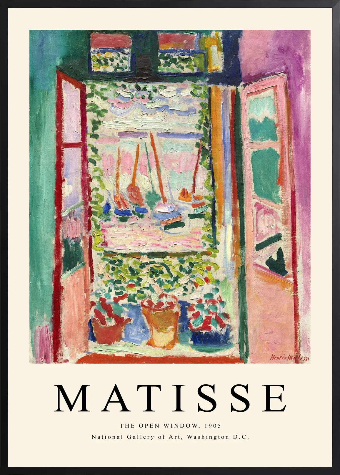 Encadrement noir mat autour de l'affiche Matisse La Fenetre Ouverte