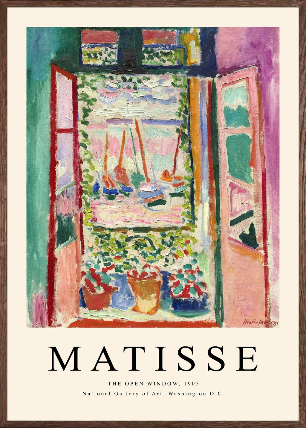 Cadre chene clair entourant l'affiche Matisse La Fenetre Ouverte