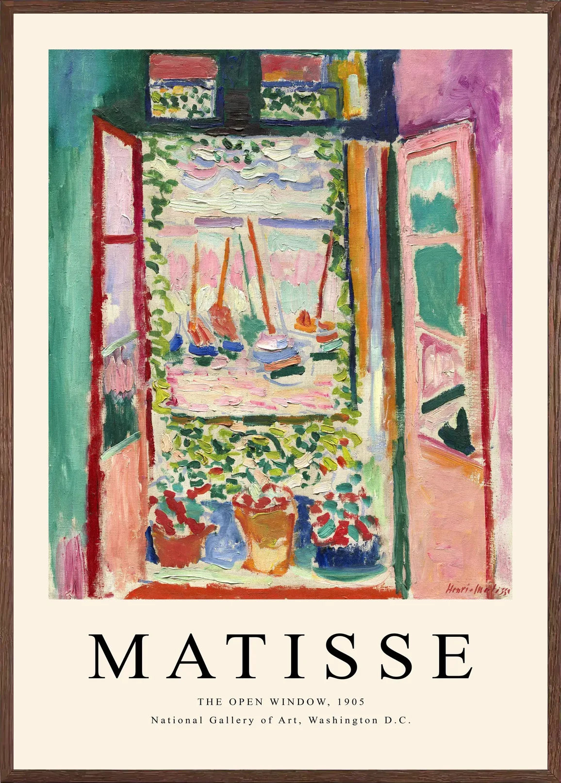 Cadre chene clair entourant l'affiche Matisse La Fenetre Ouverte
